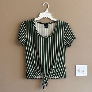Women’s rue21 Green and White Striped Shirt with tie front